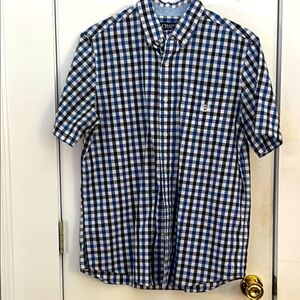 Chaps Blue, Black and White Checkered Men's Shirt, size L